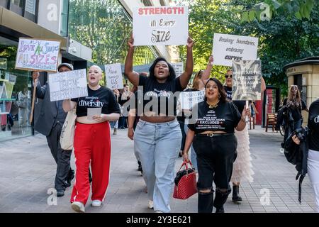 Models of Diversity brings its Curvy Cruise Campaign 2024 to London Fashion Week, London UK. Stock Photo