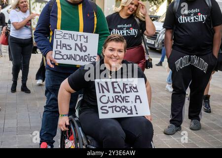 Models of Diversity brings its Curvy Cruise Campaign 2024 to London Fashion Week, London UK. Stock Photo