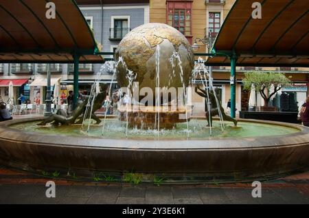 World fountain globe or Children's fountain by sculptor Ana Jiménez designed to rotate in the Plaza de España Valladolid Castile and Leon Spain Stock Photo