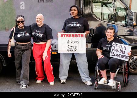 Models of Diversity brings its Curvy Cruise Campaign 2024 to London Fashion Week, London UK. Stock Photo