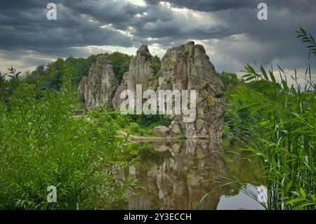 Mystical Externsteine in East Westphalia in Germany Stock Photo