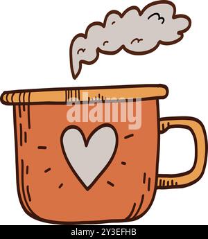 Hand drawn doodles, coffee cup, tea cup, mug with heart. Chocolate, hot drink, warming. Vector illustration, doodle Stock Vector