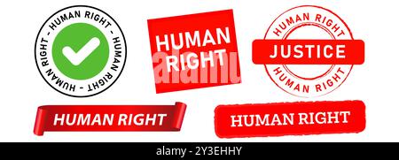 Human right stamp red green badge diversity protection equality speak up against violence racism discrimination design set collection Stock Vector