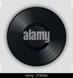Realistic gramophone vinyl record decorated with a heart symbol. Vinyl record icon isolated on transparent background. Vector illustration Stock Vector