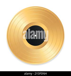Realistic gramophone golden vinyl record. Vinyl record icon isolated on white background. Vector illustration Stock Vector