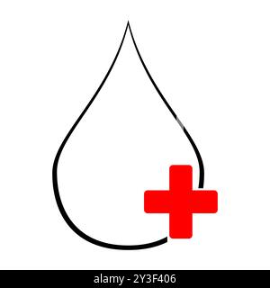 Blood drop sign symbol. Donate drops blood with cross sign. Donor concept. Flat design. Medical symbol. Blood drop logo icon set. Vector illustration. Stock Vector