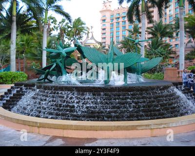 Nassau, Bahamas - April 15, 2008: One of the fountains at the Atlantis Resort on Paradise Island Stock Photo