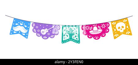 Day of the Dead flag set, elements on isolated blom background vector. Stock Vector
