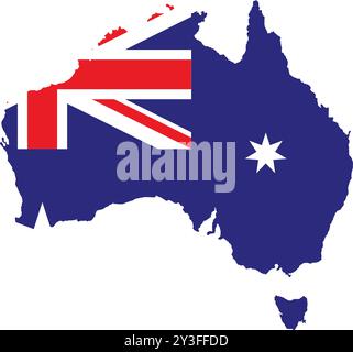 Australia Flag in Map, Australia Map with Flag, Map of Australia, Map with Flag, Nation Flag Australia Stock Vector