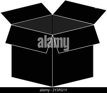 Box in Black icon, Black Carton box, 3D box, Shipping carton, cardboard boxes Stock Vector