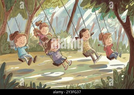 outdoor park kids playing sunny day vector illustration Stock Vector ...