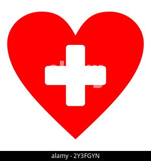 Heart love life. Health care medical icon vector. Help charity support donation care sign illustration. Medical heart with cross. Stock Vector