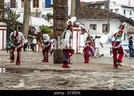 The ritual ceremony of the voladores is a dance associated with fertility performed by various ethnic groups in Mexico and Central America, particular Stock Photo