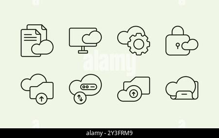 Simple cloud file management service presentation line icon illustration set design Stock Vector