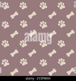 Dog paw and bone seamless vector pattern background. Fun diagonal canine backdrop with bones. Animal tracks and food repeat for doggie and pet Stock Vector