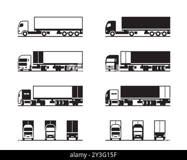 Tractor truck with cargo container in different view - vector illustration Stock Vector