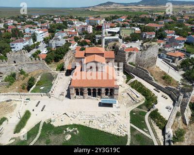 Enez Town, located in Edirne, Turkey, is an ancient ancient settlement. The Hagia Sophia Church and Enez Castle, built during the Byzantine period. Stock Photo