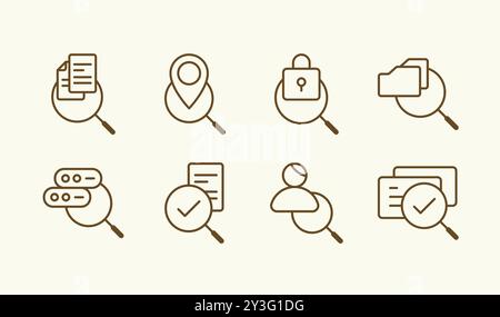 Simple business and office service search line icon and illustration set design Stock Vector
