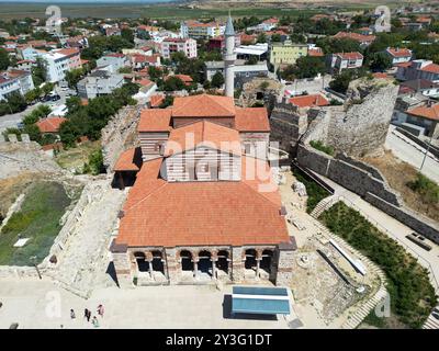 Enez Town, located in Edirne, Turkey, is an ancient ancient settlement. The Hagia Sophia Church and Enez Castle, built during the Byzantine period. Stock Photo