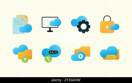 Minimalist cloud management and online service presentation professional illustration set Stock Vector