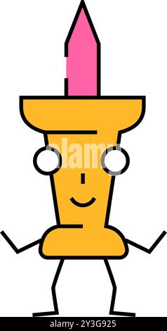 push pin school character icon color illustration Stock Vector