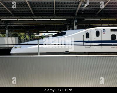 An N700 series Shinkansen or bullet train at Shin-Yokohama station, Kanagawa, Japan. Stock Photo