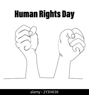 One continuous line drawing of 10 the December World Human Rights Day concept Vector Illustration. World Human Rights Day single line art draw awing, Stock Vector