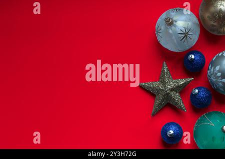 Christmas background template with colored ball decorations Stock Photo