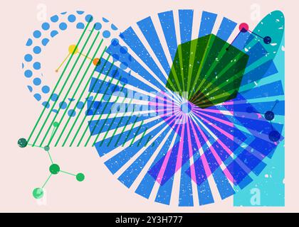 Colorful geometric shapes. Object in trendy riso graph design. Geometry elements abstract risograph print texture style. Stock Vector