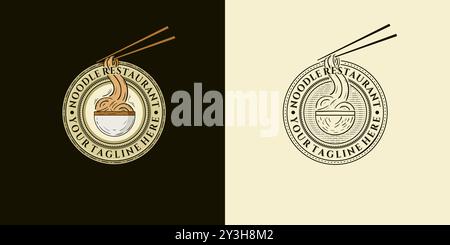 Noodle Line Art Modern Logo Vector Illustration Design. Hand drawn Noodle Logo Design. Modern Creative Remen Noodle Logo Concept. Stock Vector