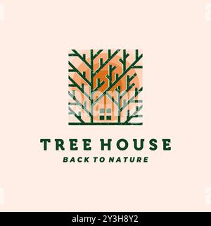 Nature House Logo Vector Illustration Design. Eco house, green house or tree house logo design inspiration. Simple Modern Creative House Logo Stock Vector
