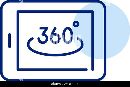 Electronic tablet with 360 degree symbol on it. Immersive digital experience, comprehensive virtual reality view. Pixel perfect, editable stroke vecto Stock Vector