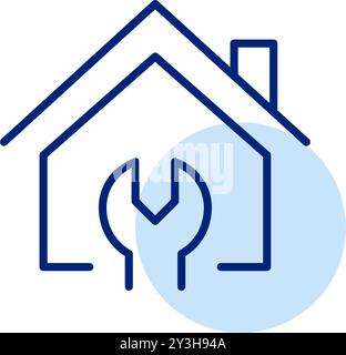 House and wrench. Property maintenance and repairs. Pixel perfect, editable stroke vector icon Stock Vector