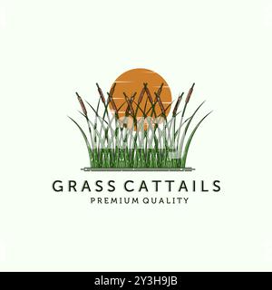 Cattail or Reed Logo Vector Illustration Design. Cattail Modern Vintage Illustration Logo Design. Creative Cattail Illustration Logo Concept. Stock Vector