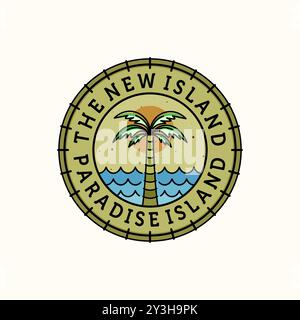 Palm or Coconut Logo Vector Illustration Design. Palm or Coconut Logo Template Design. Sunset In The Island Logo Concept. Stock Vector