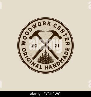 Woodwork Vector Illustration Logo Design. Woodwork Logo Template for Wood Master, Sawmill and Carpentry Service. Hammer Logo Concept Inspiration Stock Vector