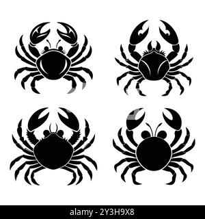 Elegant Vector Crab Icon Collection, Premium Crab Silhouettes Vector Bundle, Minimalist Crab Vector Set. Stock Vector