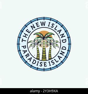 Palm or Coconut Logo Vector Illustration Design. Palm or Coconut Logo Template Design. Sunset In The Island Logo Concept. Stock Vector