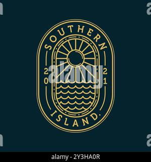 Island or Beach Logo Vector Illustration. Island Exclusive Logo Template. Beach Logo Badge. Sun and Sea Logo Concept Inspiration Stock Vector