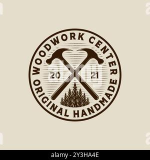 Woodwork Vector Illustration Logo Design. Woodwork Logo Template for Wood Master, Sawmill and Carpentry Service. Hammer Logo Concept Inspiration Stock Vector