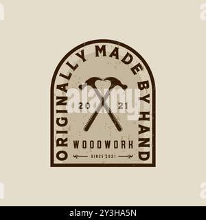 Woodwork Vector Illustration Logo Design. Woodwork Logo Template for Wood Master, Sawmill and Carpentry Service. Hammer Logo Concept Inspiration Stock Vector