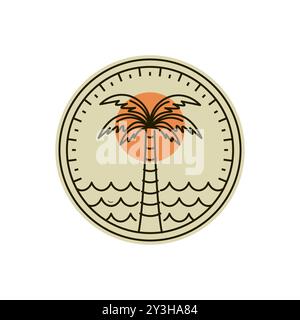 Palm or Coconut Logo Vector Illustration Design. Palm or Coconut Logo Template Design. Sunset In The Island Logo Concept. Stock Vector