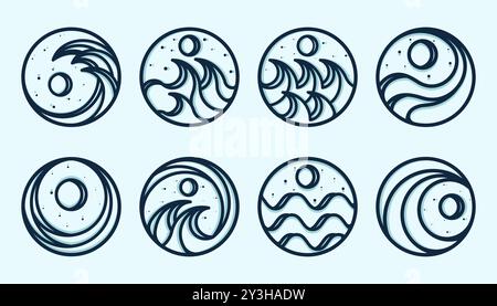 Exclusive Set of Ocean Wave Logo Design. Premium Collection of Logo, Symbol or Wave Icon. Creative and Minimalist Ocean Wave Logo Template. Stock Vector