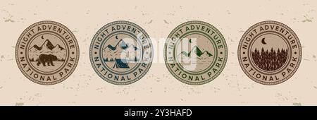 Premium Set of Outdoor Adventure Logo Design. Exclusive Vintage Style Adventure Logo Design. Outdoor Camp Logo Emblem in Vintage Old Style. Stock Vector