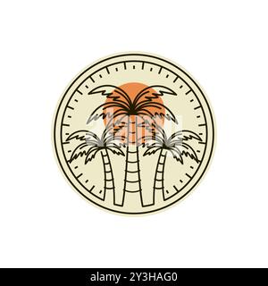 Palm or Coconut Logo Vector Illustration Design. Palm or Coconut Logo Template Design. Sunset In The Island Logo Concept. Stock Vector