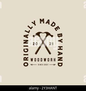 Woodwork Vector Illustration Logo Design. Woodwork Logo Template for Wood Master, Sawmill and Carpentry Service. Hammer Logo Concept Inspiration Stock Vector