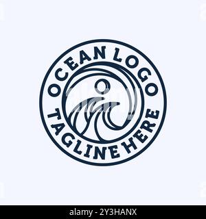 Ocean Wave Logo Design. Exclusive Logo, Symbol or Icon of Ocean. Creative and Minimalist Wave Logo Template. Modern Line Art Ocean, Water or Wave Temp Stock Vector