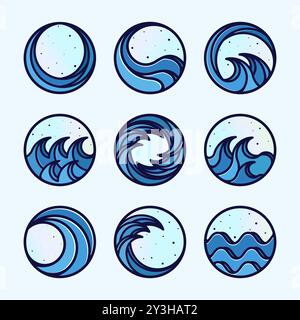 Exclusive Set of Ocean Wave Logo Design. Premium Collection of Logo, Symbol or Wave Icon. Creative and Minimalist Ocean Wave Logo Template. Stock Vector