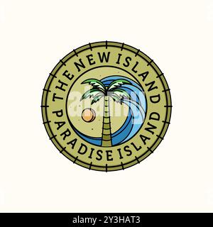 Palm or Coconut Logo Vector Illustration Design. Palm or Coconut Logo Template Design. Sunset In The Island Logo Concept. Stock Vector
