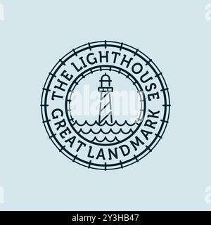 Lighthouse Vector Illustration Logo Design. Lighthouse or Beacon Premium Logo Design. Ocean, Beacon and Lighthouse Logo Concept Inspiration. Stock Vector